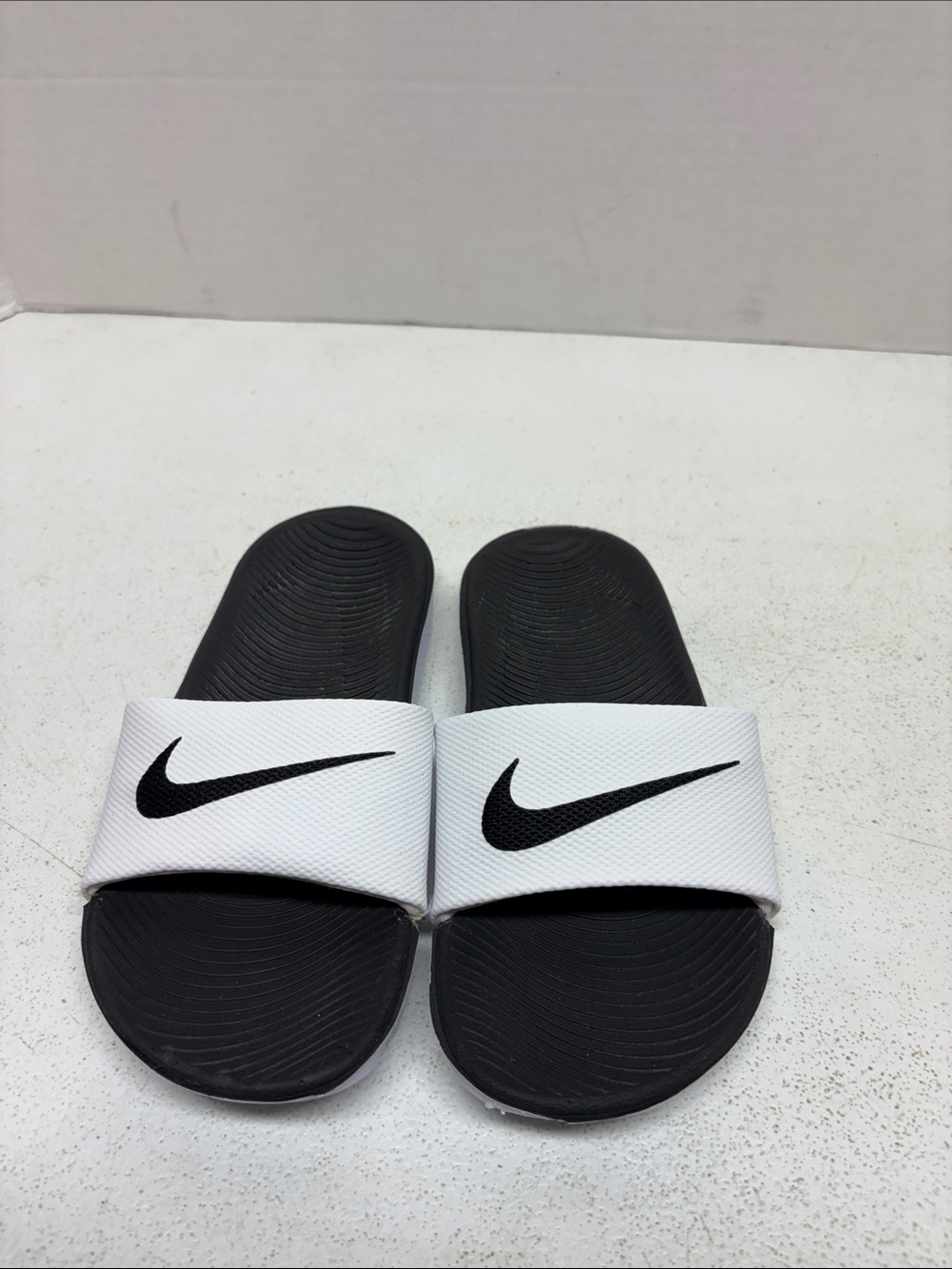 Nike White Strap Black Swoosh Slide Sandals